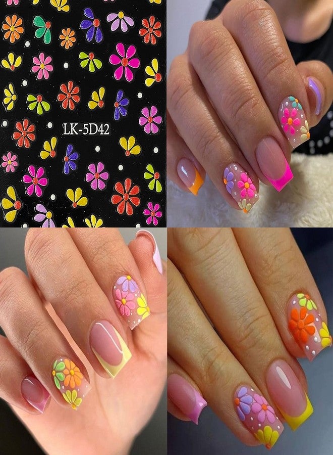 VOTACOS Flower Nail Art Stickers Decals 5D Embossed Nail Decals Spring Summer Nails Design Self-Adhesive Supplies Accessories 3D Flower for Women Nails DIY Decoration(6 Sheets) - Image 2